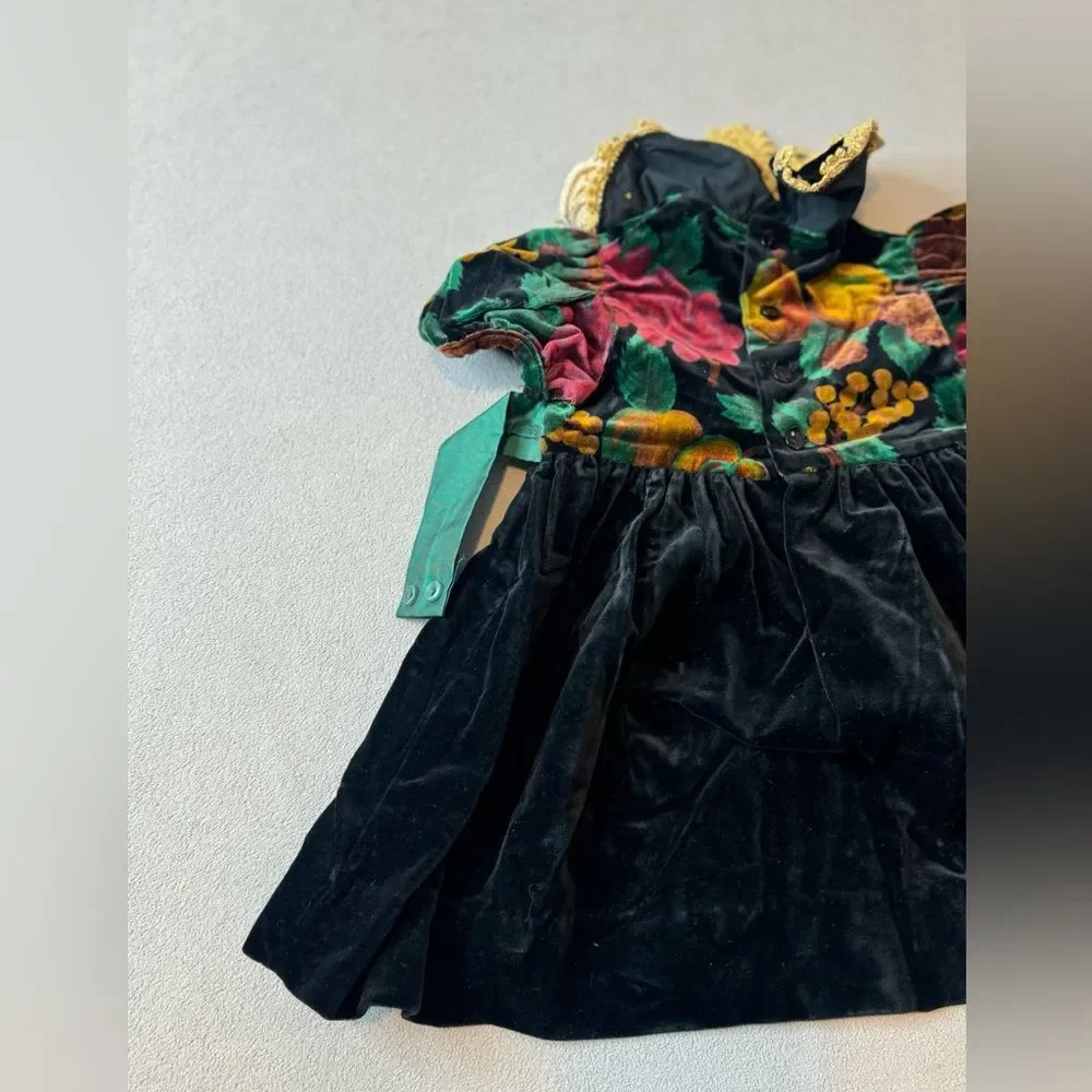 Peaches N Cream Toddler Girl Dress Size 2T Holiday Velvet Floral Black